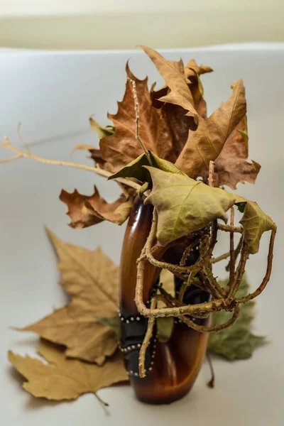 Vase Avec Feuilles Séchées — Photo