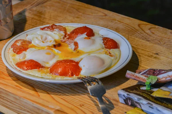 Tomatoes Eggs Plate — Stock Photo, Image