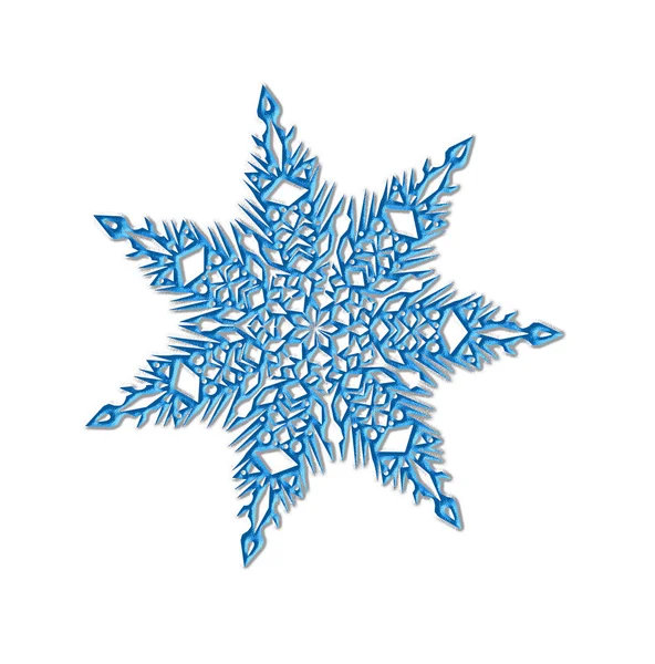 Fiocco di neve blu lucido primo piano su sfondo bianco — Foto Stock