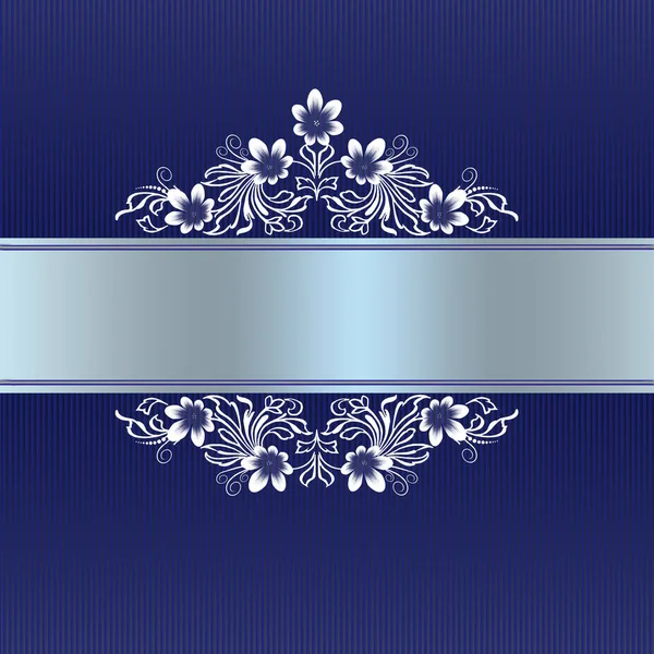 Élégante bordure bleue avec ornement floral blanc — Photo