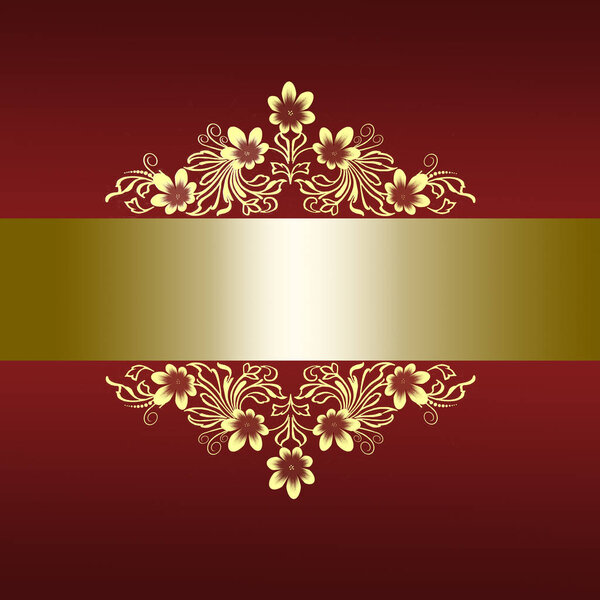 Elegant red border with golden floral ornament 