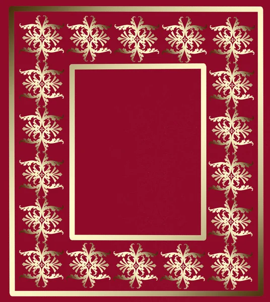 Golden ornament frame on a red background. — Stock Photo, Image