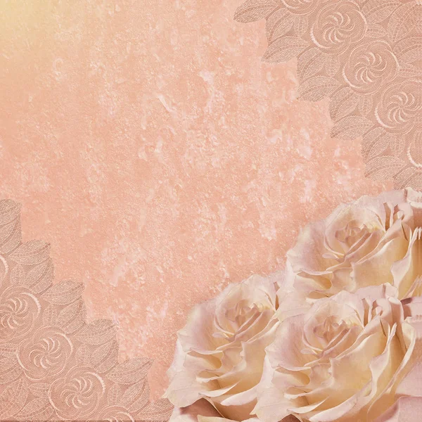 장미와 레이스 빈티지 핑크 로맨틱 배경 — 스톡 사진
