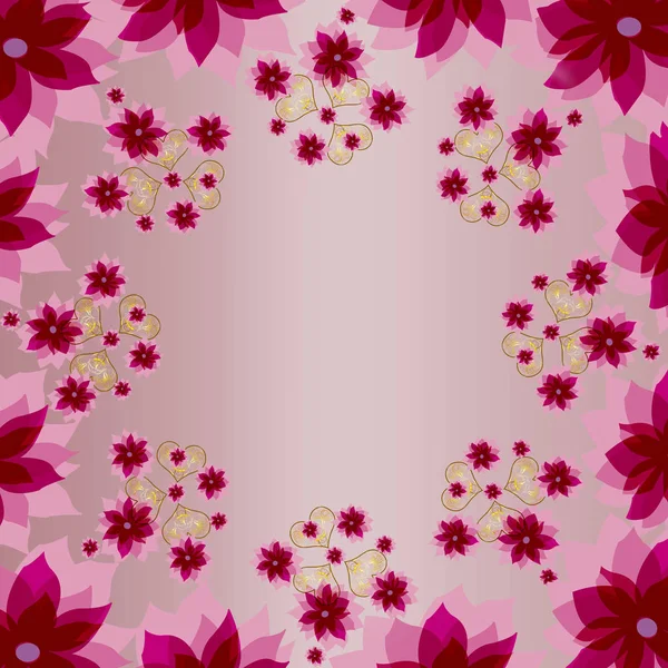 Decorative pink color  floral square background with hearts — Stock Photo, Image