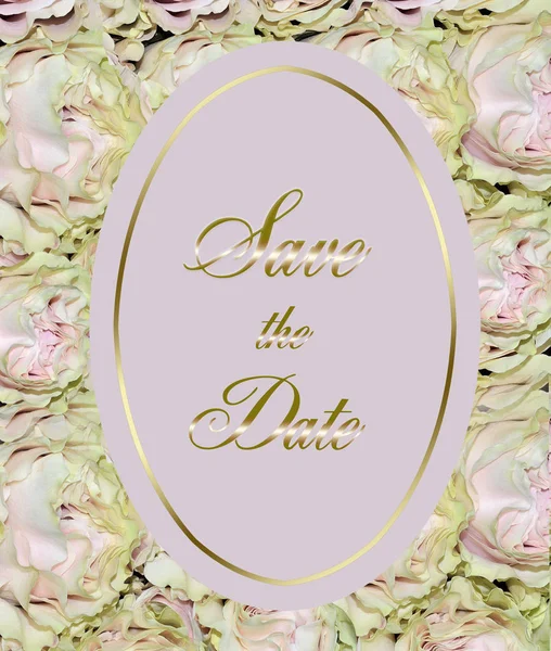 Wunderschöne Hochzeitseinladung mit rosa Rosen - festliches Blumengebinde — Stockfoto
