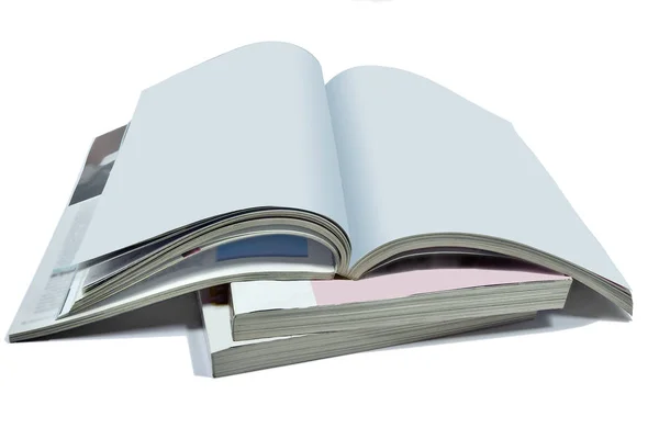 Opened blank pages of magazine or book, catalog isolated on whit — Stock Photo, Image