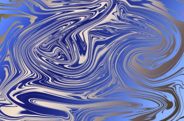 Transit mavi ve gümüş renklerde sıvılaştırma efektiyle soyut dijital arka plan oluşturuldu. Paketleme, paketleme, albüm kapağı veya tekstil için lüks dijital sanat şablonu. Ağ için tasarım