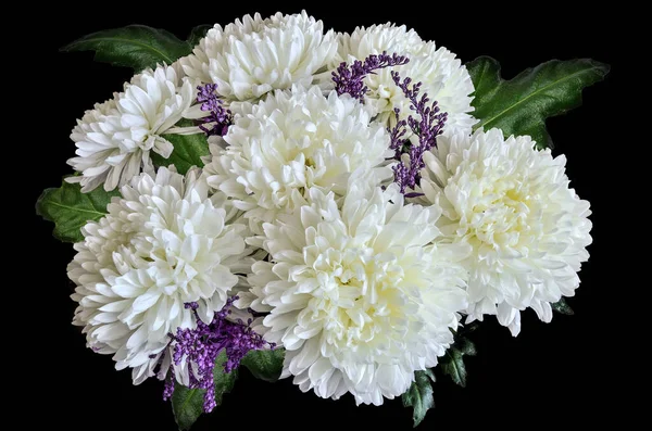 Винтажный Цветочный Дизайн Белый Букет Цветов Хризантемы Зелеными Листьями Крупным — стоковое фото