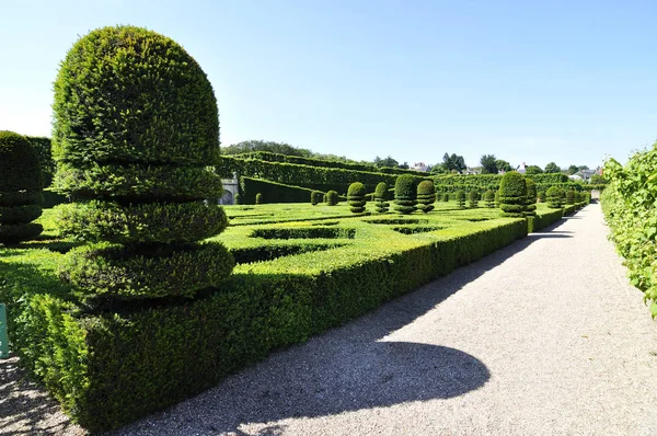 VILLANDRY, FRANCE - JUNE,2013 - Garden with Castle Villandry. The Chateau of Villandry is the last of the great chateau of the Loire built during the Renaissance in the Loire Valley. — Stock Photo, Image