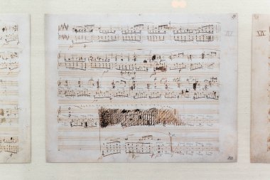 Valldemossa, Mallorca, Spain, July 19 2019: Musical sheet of Chopins music in museum of Valldemossa, Mallorca, Spain clipart