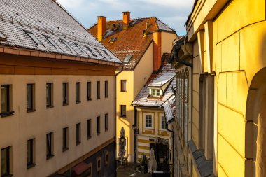 Slovenya 'nın merkezindeki Maribor Belediyesi ve Veba Sütunu. Slovenya 'daki Aşağı Styria bölgesi