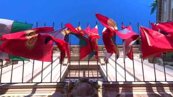 Colorful Flags from different countries in wind, 4k footage video — Stock Video