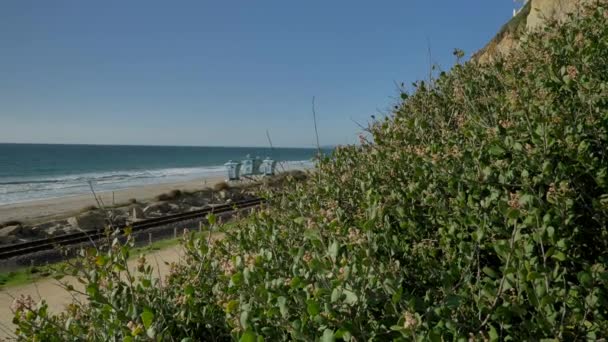 Sahilde manzaralı deniz manzaralı kayalıklar, San Clemente California Calafie plajı. — Stok video