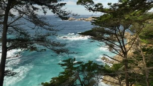 Majestic Big Sur coastline waves crashing on the cliff rocks at Californias Highway 1 scenic drive — Stock Video