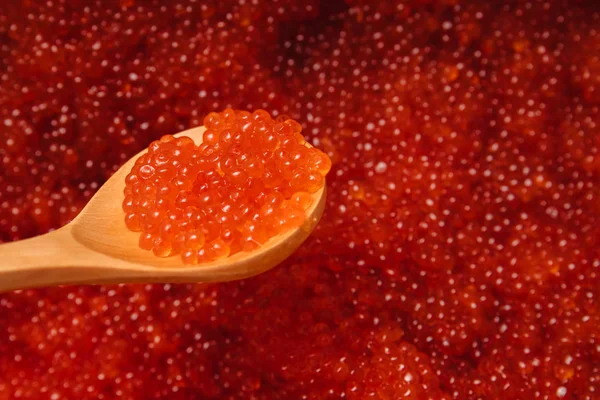 Red Caviar Wooden Spoon — Stock Photo, Image