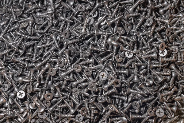 Tornillos Madera Textura Fondo Para Fondo Pantalla Montón Tornillos Negros — Foto de Stock