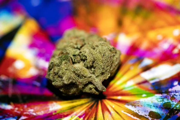 Marihuana em fundo colorido design macro super limão neblina f — Fotografia de Stock
