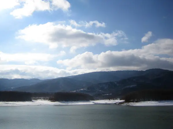 Plastira lake, Greece, Saturday 25 January 2020 winter with snow — Stock Photo, Image