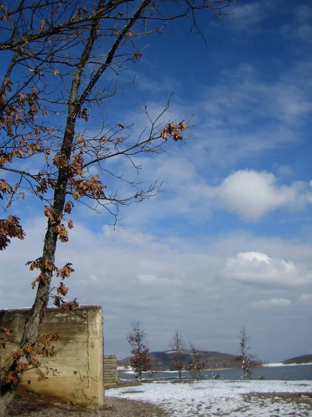 Plastira lake, Greece, Saturday 25 January 2020 winter with snow — Stock Photo, Image