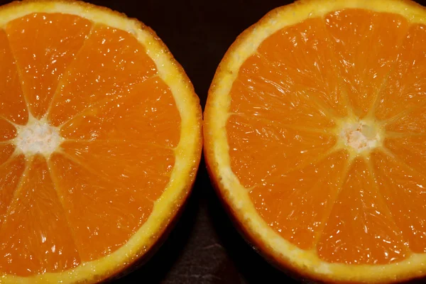 Geschnitten Orange Zentrum Makro Makro Hintergrund Hohe Qualität — Stockfoto