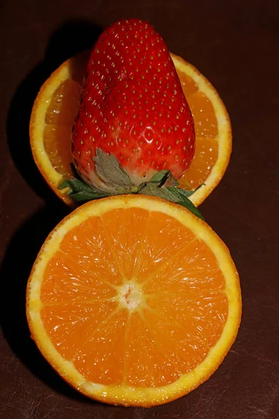 Geschnitten Orange Zentrum Makro Makro Hintergrund Hohe Qualität — Stockfoto