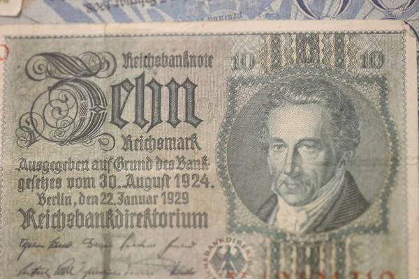 Παλιά Αρχική Γερμανικά Χρήματα Μακροεντολή Φόντο Πενήντα Megapixels Φωτογραφία Αρχείου — Φωτογραφία Αρχείου