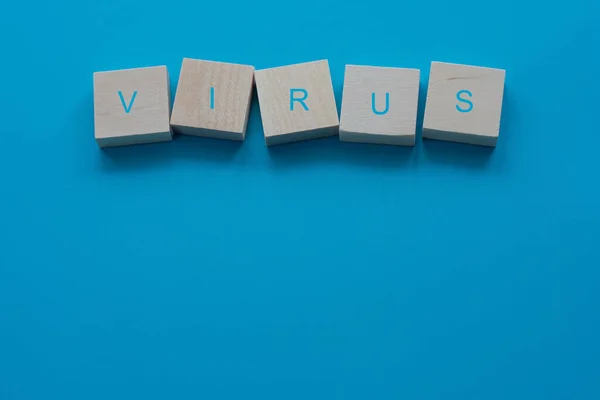 The word virus on a blue background. Chinese 2020 virus-nkov.