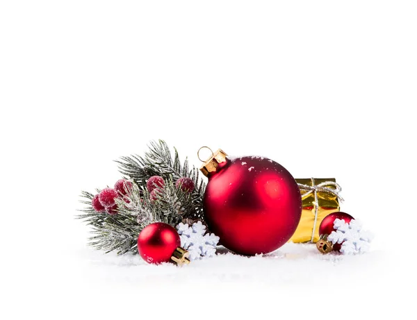 Christmas balls with pine and decorations isolated — Stock Photo, Image