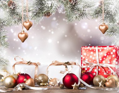 Noel dekorasyonu. Kutlama kavramı. Dekorasyon top 