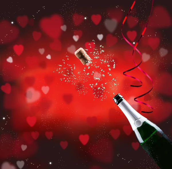 シャンパン バレンタインの日の概念とバレンタインデーの背景 — ストック写真