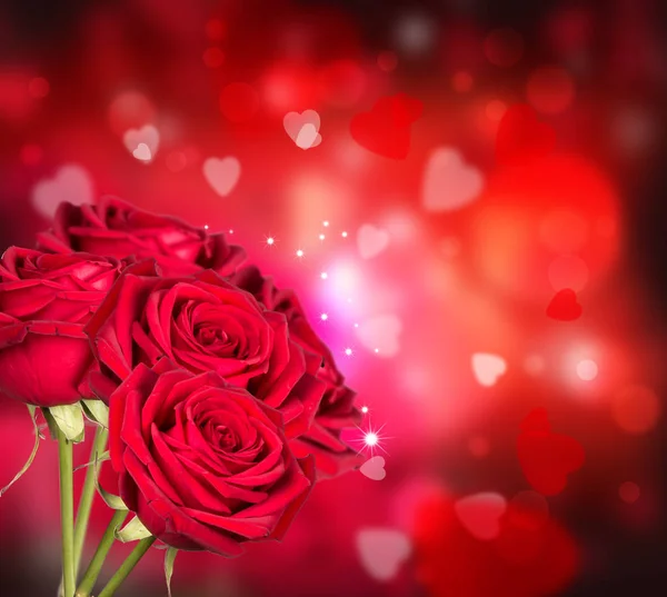 Kırmızı Güller Kalpleri Arka Plan Sevgililer Kavramı Doğa Arka Plan — Stok fotoğraf