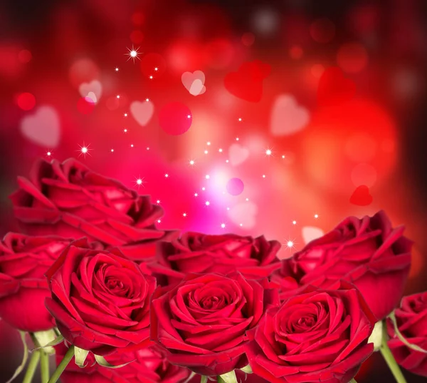 Röda Rosor Och Hjärtan Bakgrund Valentine Koncept Natur Och Vackra — Stockfoto