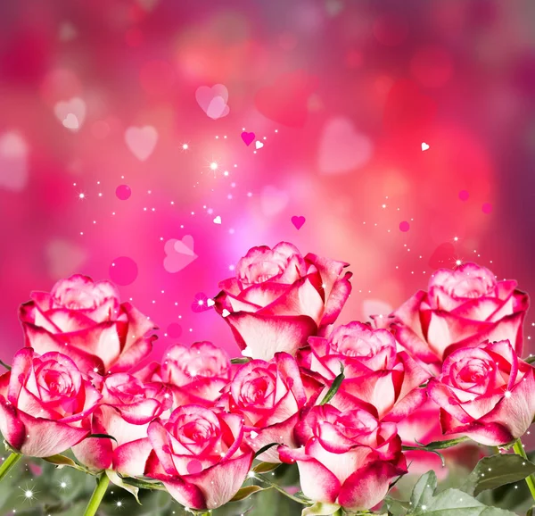 Rosas Rojas Corazones Fondo Concepto Valentine Naturaleza Hermoso Ramo Rosas —  Fotos de Stock