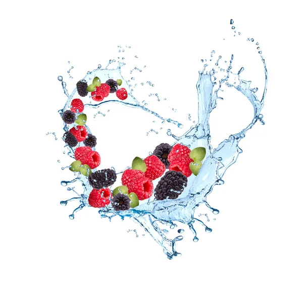 Water splash with berries — Stock Photo, Image