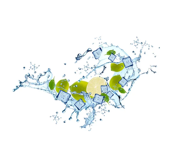 Water splash with lime — Stock Photo, Image