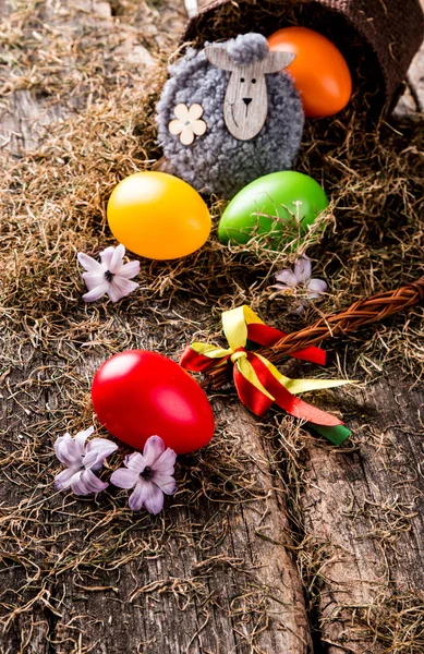 Påskeæg Blomst Træbord Forår Koncept Planke - Stock-foto