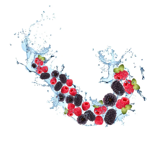 白い背景で隔離のミックス果実と水のしぶき — ストック写真