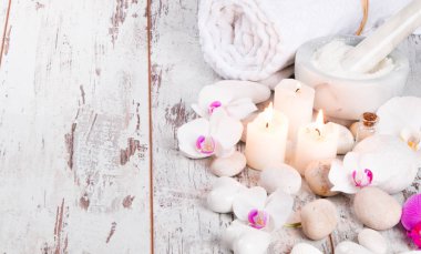 spa masaj ahşap arka plan üzerinde ayarlama