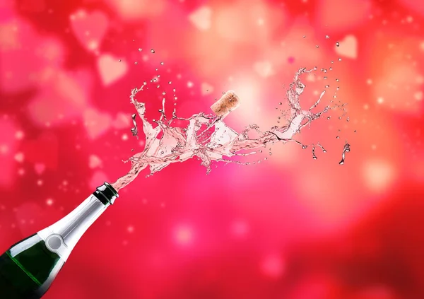 Champagner Explosion Mit Valentinstag Hintergrund — Stockfoto