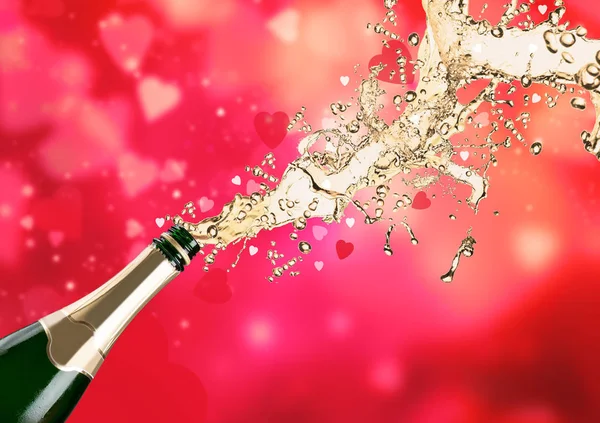 バレンタインの背景を持つシャンパン爆発 — ストック写真