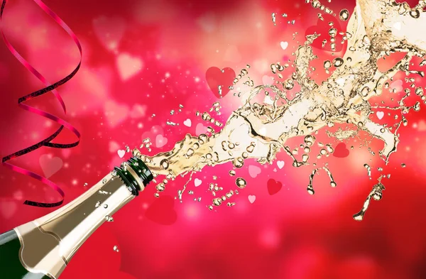 Champagne Explosion Med Valentine Bakgrund — Stockfoto