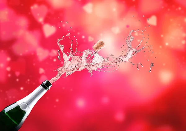 Exploze Šampaňského Valentýnským Pozadím Stock Obrázky