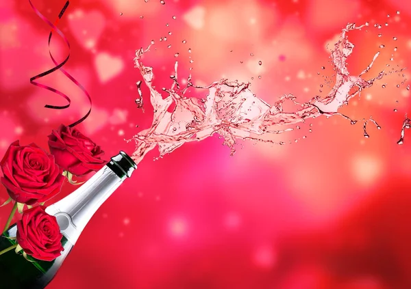 Champagne Explosion Med Valentine Bakgrund Royaltyfria Stockfoton