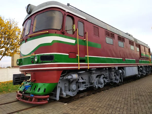 Une Vieille Locomotive Diesel Rouge Gare Train Vintage Restant Sur — Photo