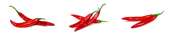 Čerstvé Červené Horké Chilli Papričky Set Kolekce Izolované Bílém Pozadí — Stock fotografie