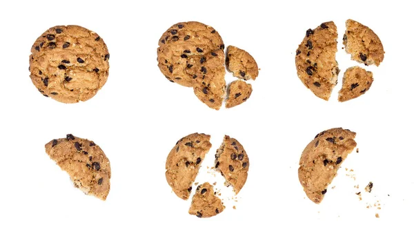 Крупним Планом Шоколадні Шматки Печива Колекцією Наборів Крихт Ізольовані Білому — стокове фото