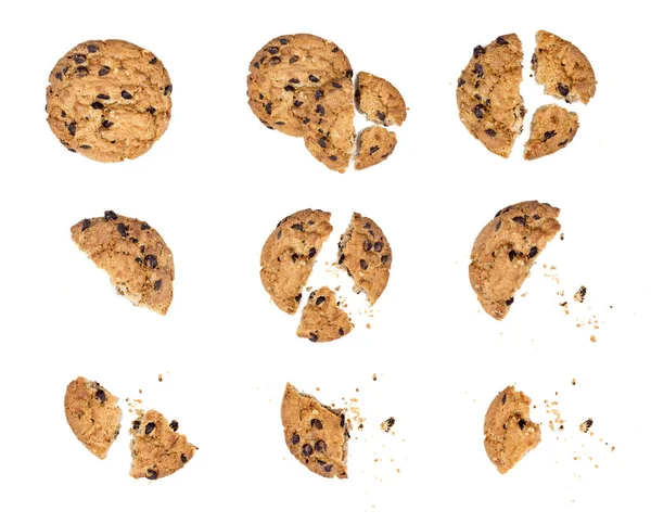 Крупним Планом Шоколадні Шматки Печива Колекцією Наборів Крихт Ізольовані Білому — стокове фото