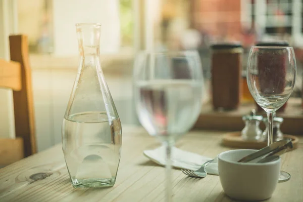 Table Cafe Set Glasses Carafe Water — Stock Photo, Image