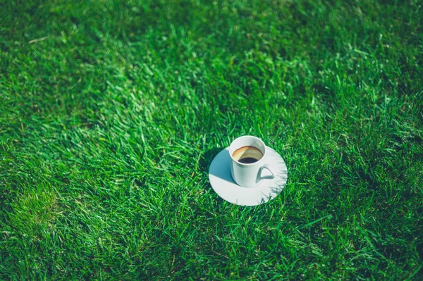 Cup of coffee in the grass — Stock Photo, Image