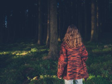 Gün batımında ormandaki genç kadın